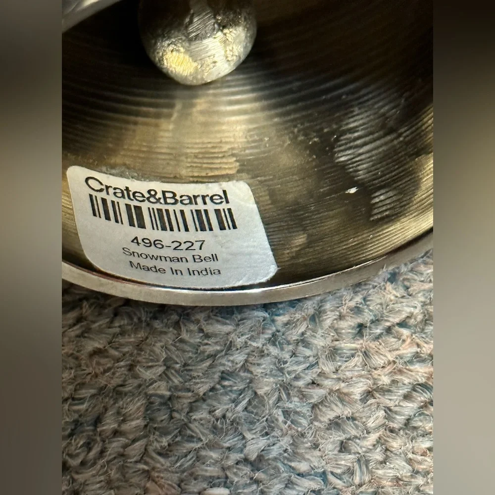 Crate & Barrel Christmas Polished Silver Metal 8” Snowman Dinner Bell